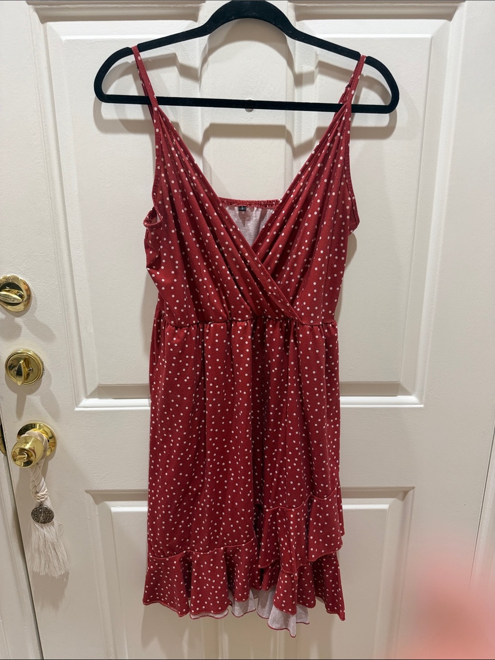 Amazon Red Polka Dot Wrap-Style Chemise with Ruffle Hem